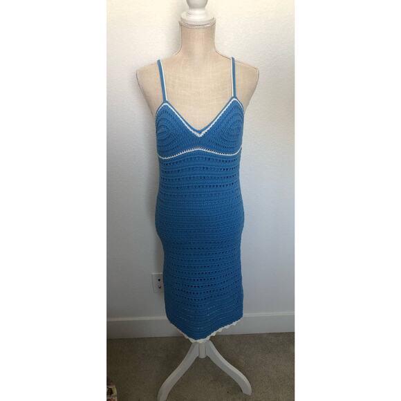 Willow and Wind Blue and White Crochet  Midi Dress - M - Picture 1 of 10